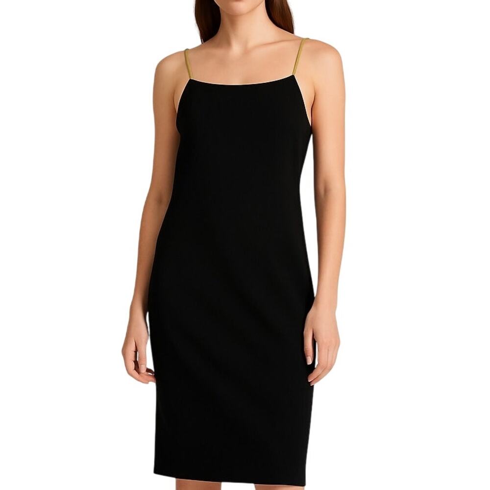 90s Vintage Liz Claiborne Black Gold Strap Sleeveless Cocktail Dress Size 4